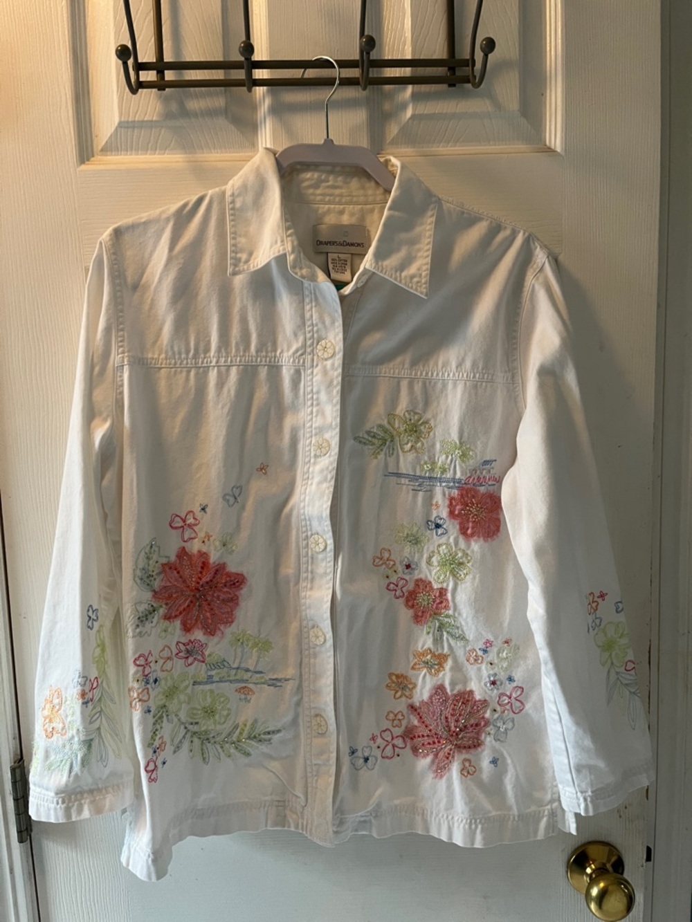 White Embroidered Floral Button-Up Jacket